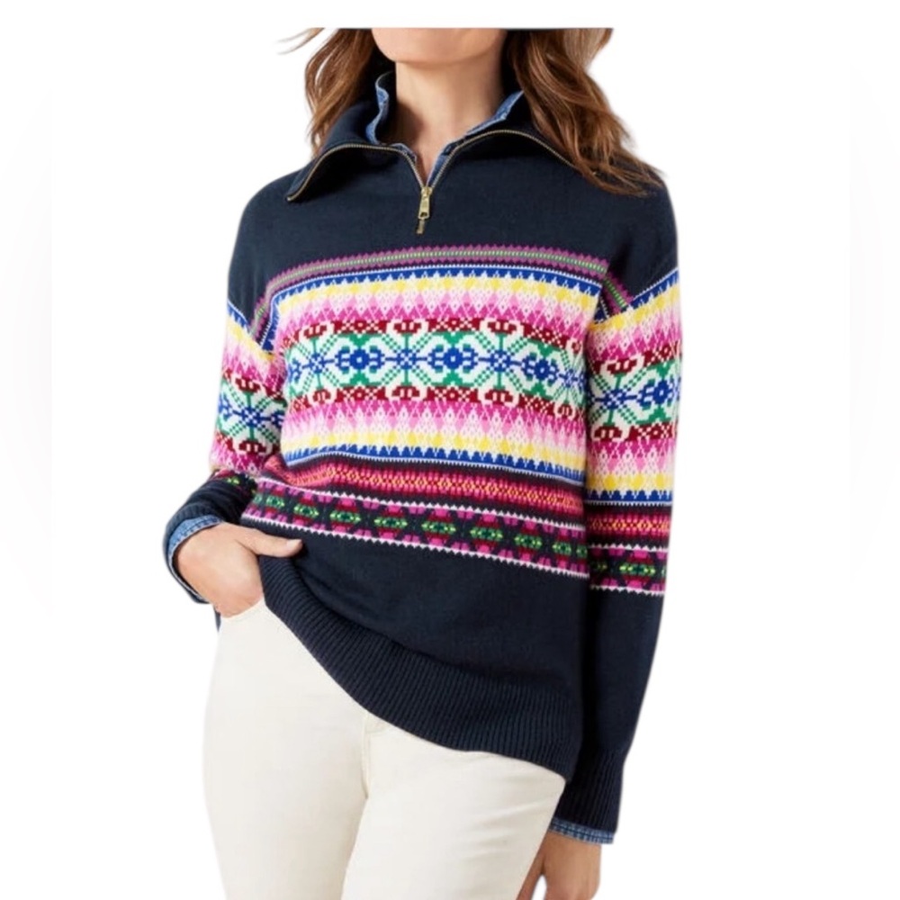 Talbots Multicolor Fair Isle Women's Sweater Half Zip Mock Neck Size 2XP